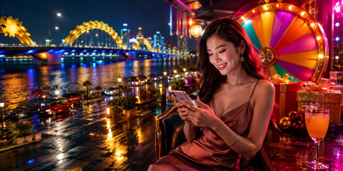 Bàn Roulette sáng đèn neon tại Đà Nẵng trong đêm hè trực tuyến